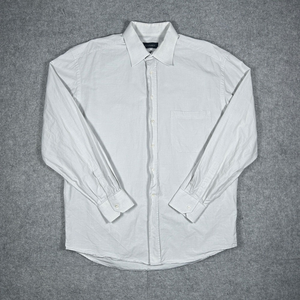 Canali button down shirt mens 17 White Micro Check Dress Shirt Italian Luxury